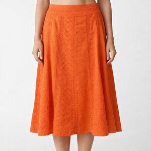 Peter Martin Skirt Orange Eyelet Midi Linen Casual Festival Boho Pintuck 14